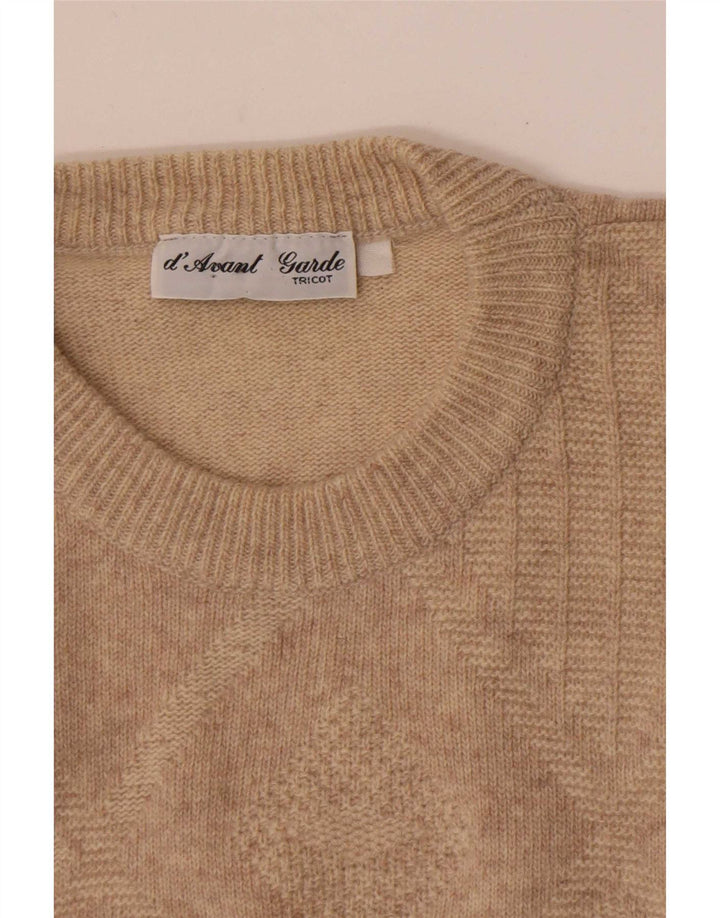 Avant Garde Mens Crew Neck Jumper Sweater Medium Beige Argyle/Diamond