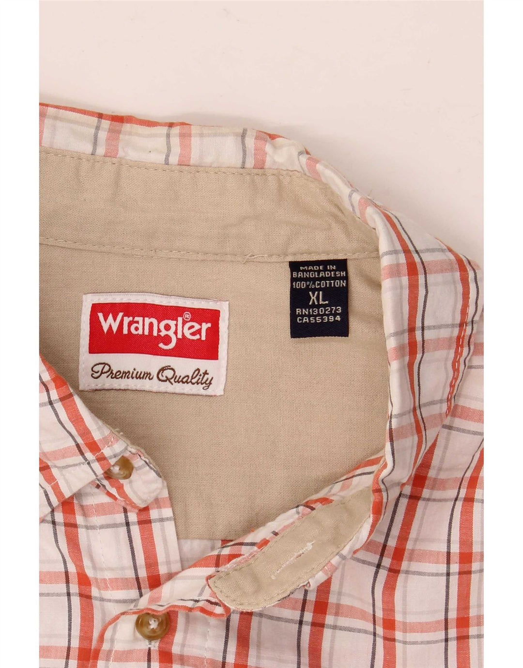 Wrangler Mens Short Sleeve Shirt XL White Check Cotton