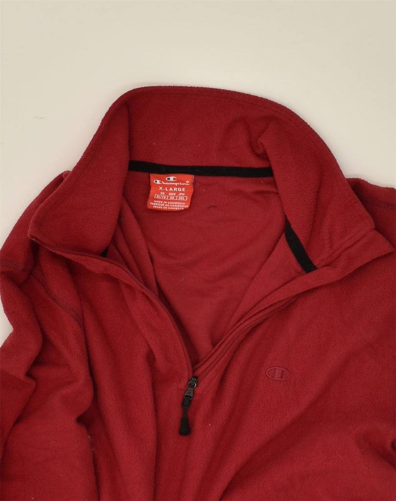 CHAMPION Mens Zip Neck Fleece Jumper XL Red | Vintage Champion | Thrift | Second-Hand Champion | Used Clothing | Messina Hembry 