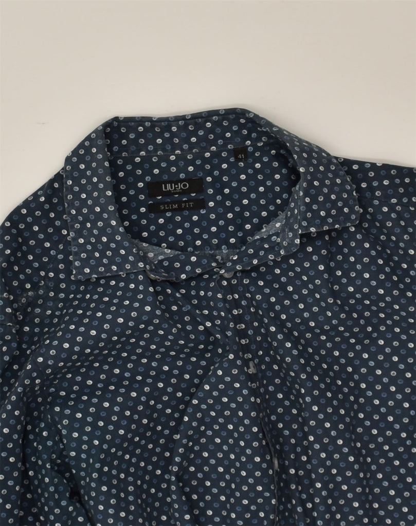 LIU JO Mens Slim Fit Shirt Size 41 Medium Navy Blue Spotted Cotton | Vintage Liu Jo | Thrift | Second-Hand Liu Jo | Used Clothing | Messina Hembry 