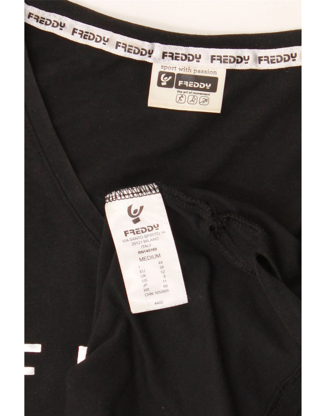 FREDDY Womens Graphic Vest Top UK 12 Medium  Black Cotton Vintage Freddy and Second-Hand Freddy from Messina Hembry 