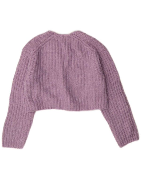 ZARA Womens Oversized Crop V-Neck Jumper Sweater UK 10 Small Purple