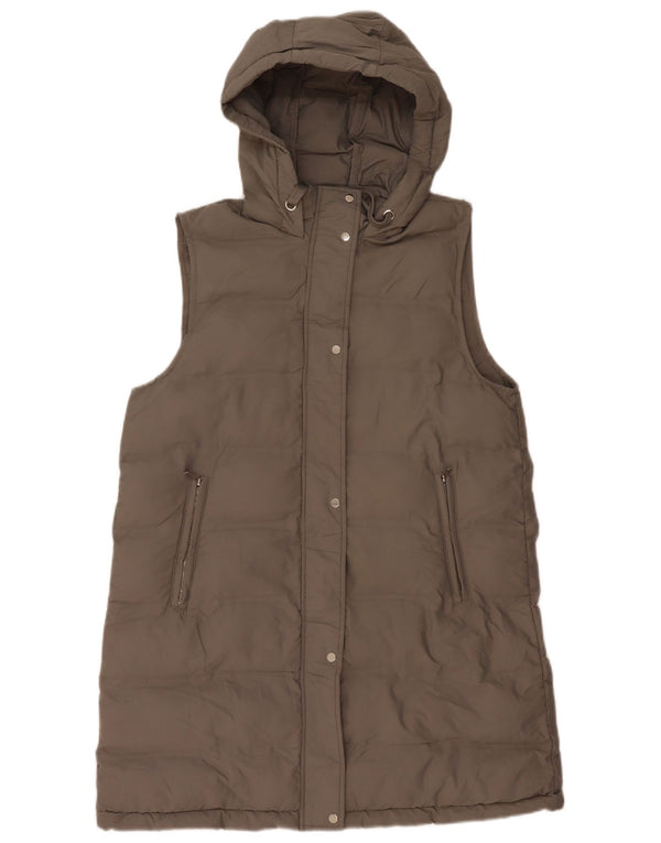 Zara Womens Hooded Sleeveless Padded Coat UK 16 Large Grey Polyester