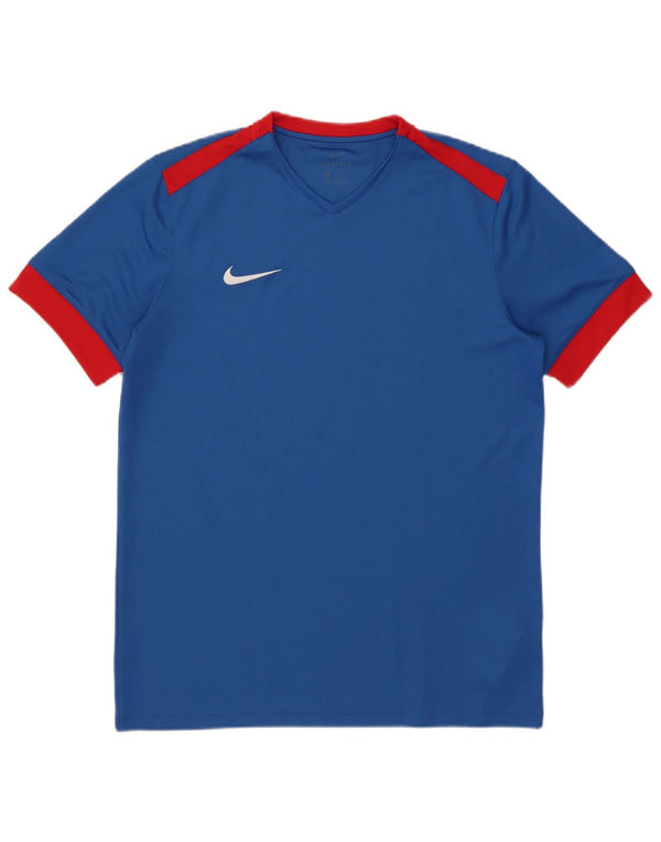 NIKE Mens Dri Fit T-Shirt Top Large Blue Colourblock Polyester