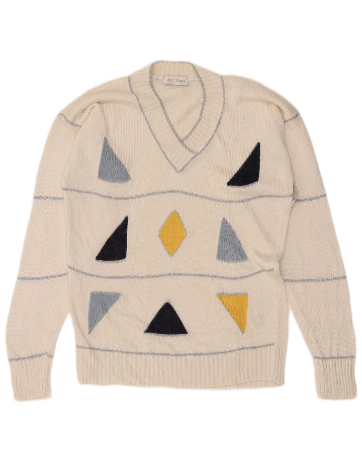 Mc. Dowell Womens V-Neck Jumper Sweater IT 46 Large White Geometric Viscose