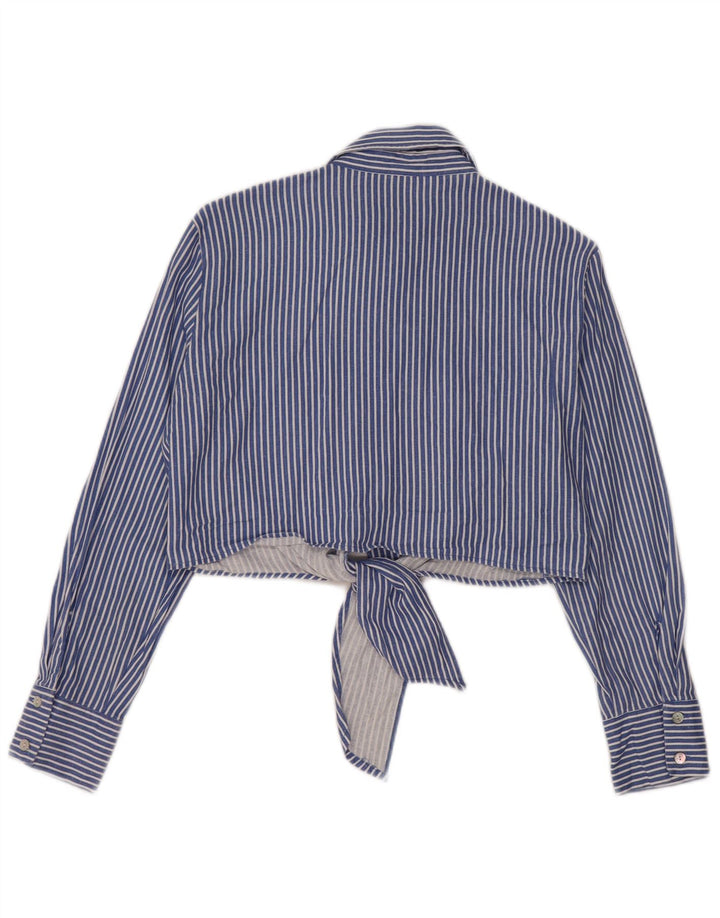 Zara Womens Front Tie Crop Shirt Blouse UK 10 Small Blue Striped