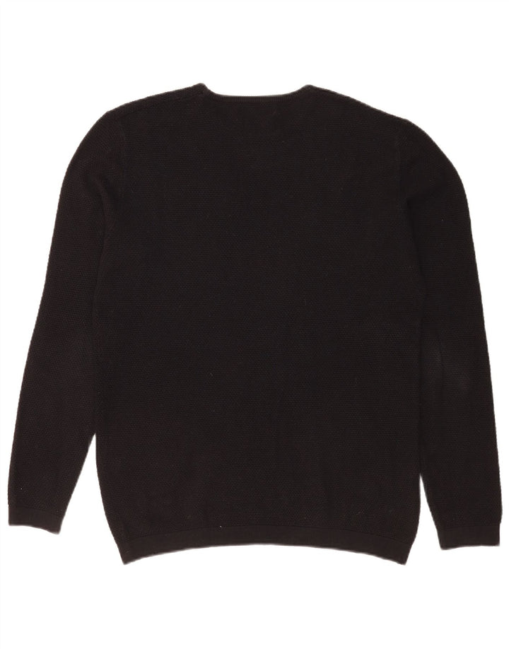 Zara Mens Crew Neck Jumper Sweater Large Black Acrylic