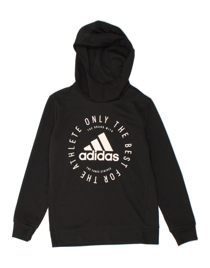 ADIDAS Boys Hoodie Jumper 11-12 Years Black Polyester Vintage Adidas and Second-Hand Adidas from Messina Hembry 