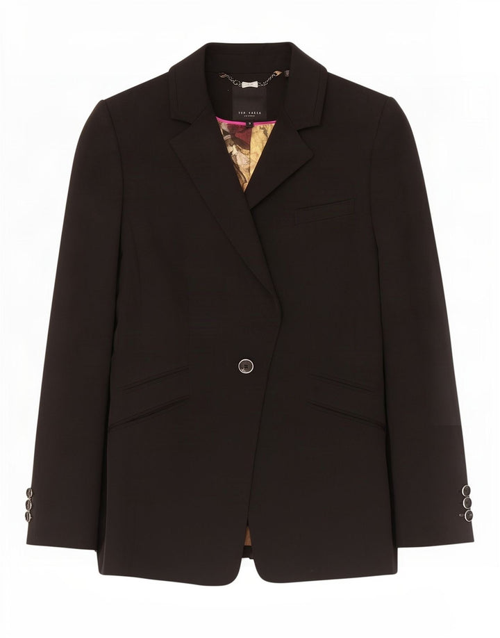 Ted Baker Womens 1 Button Blazer Jacket Size 3 Medium Black Polyester