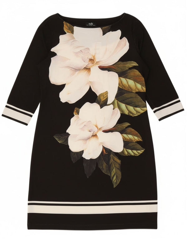 Wallis Womens 3/4 Sleeve Sheath Dress US 8/10 Medium Black Floral Polyester