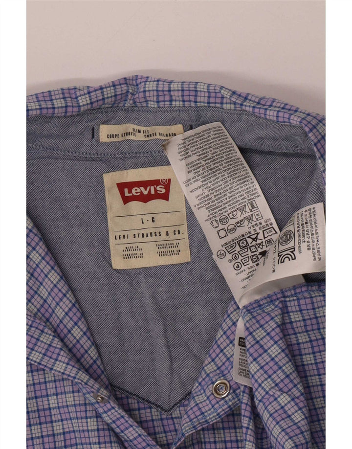Levi's Mens Slim Fit Shirt Large Blue Check Cotton