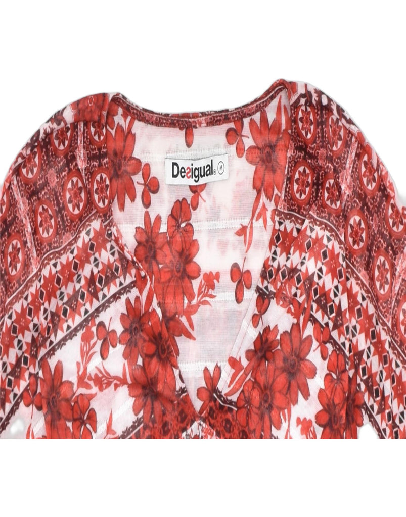 DESIGUAL Womens Blouse Top UK 14 Medium Red Floral Polyester Classic | Vintage | Thrift | Second-Hand | Used Clothing | Messina Hembry 