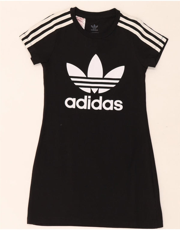 Adidas Girls Graphic T-Shirt Dress 7-8 Years Black Cotton