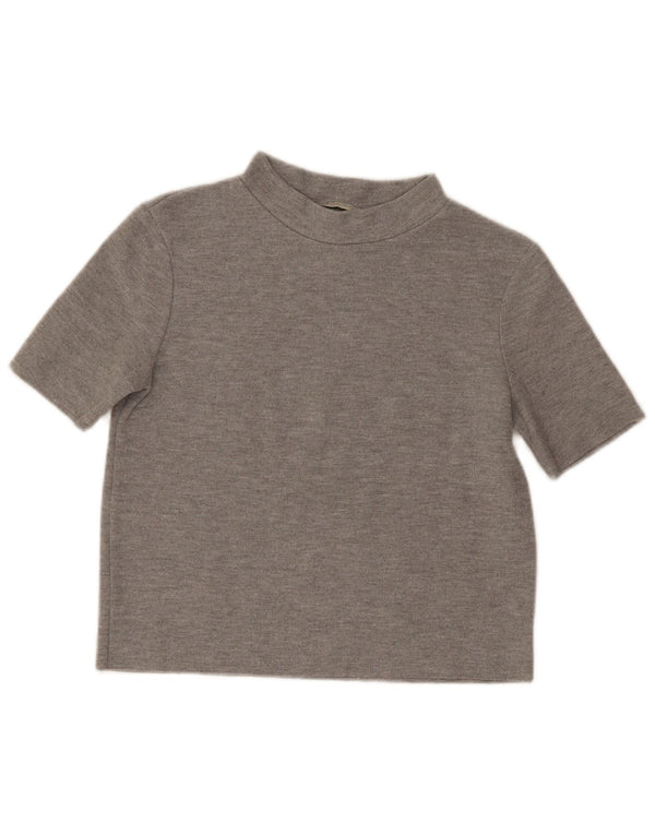 Zara Womens Crop T-Shirt Top UK 12 Medium Grey Polyester
