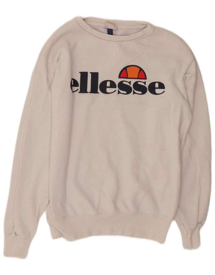 ELLESSE Womens Oversized Graphic Sweatshirt Jumper UK 8 Small White