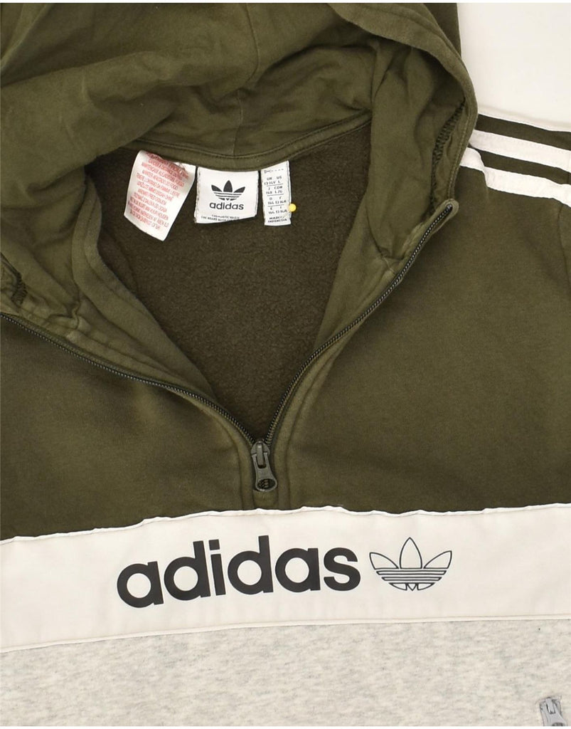 ADIDAS Boys Zip Neck Graphic Hoodie Jumper 13-14 Years Grey Colourblock | Vintage Adidas | Thrift | Second-Hand Adidas | Used Clothing | Messina Hembry 