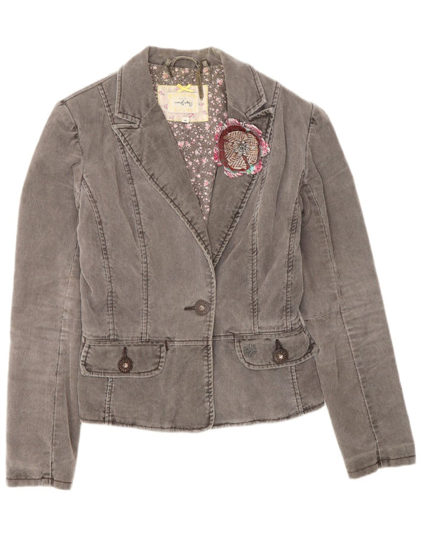 PEPE Jeans Womens 1 Button Corduroy Blazer Jacket UK 10 Small Grey Floral