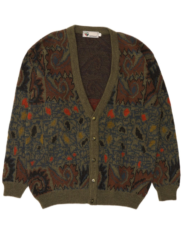 gio ferrari Mens Cardigan Sweater IT 52 Large Green Paisley Wool