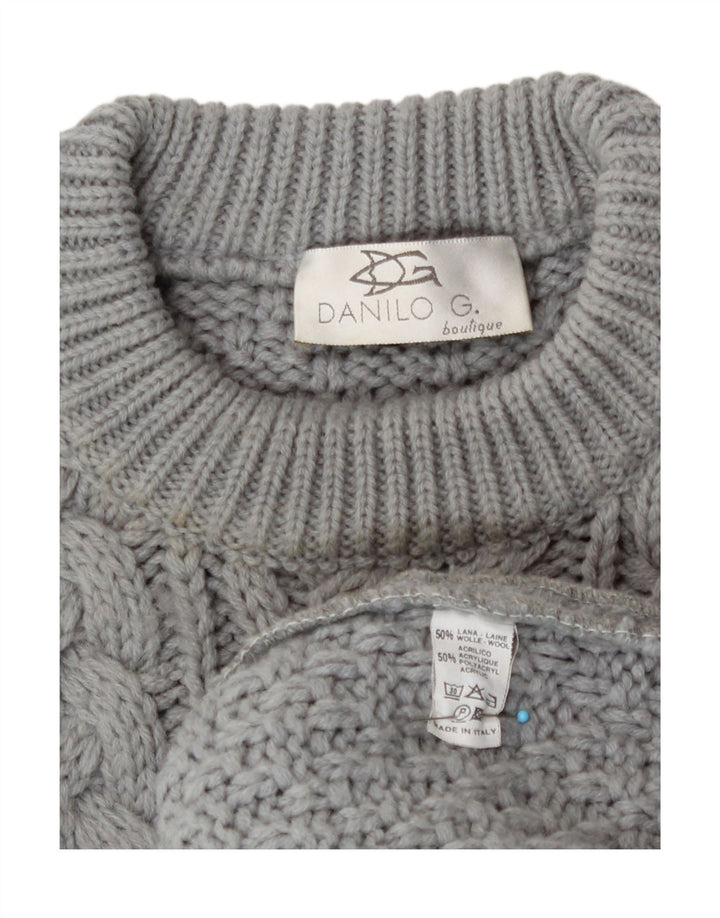 Vintage Mens Crew Neck Jumper Sweater Large Grey Wool