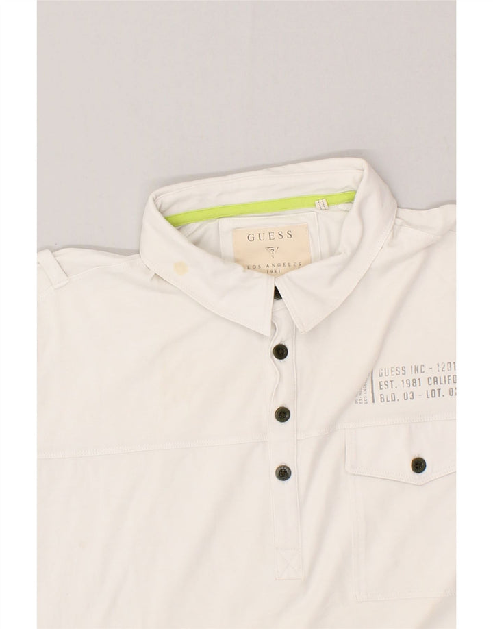 GUESS Mens Slim Polo Shirt XL White Cotton Vintage Guess and Second-Hand Guess from Messina Hembry 