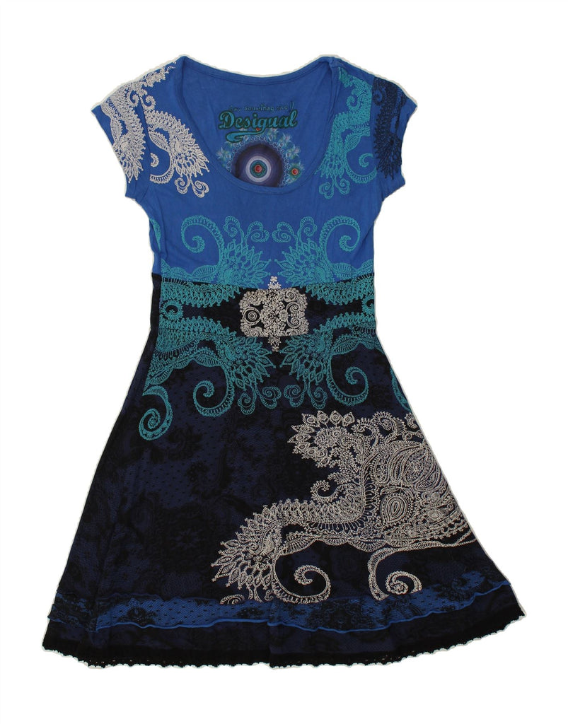 DESIGUAL Womens A-Line Dress UK 14 Large Blue Paisley Viscose | Vintage Desigual | Thrift | Second-Hand Desigual | Used Clothing | Messina Hembry 