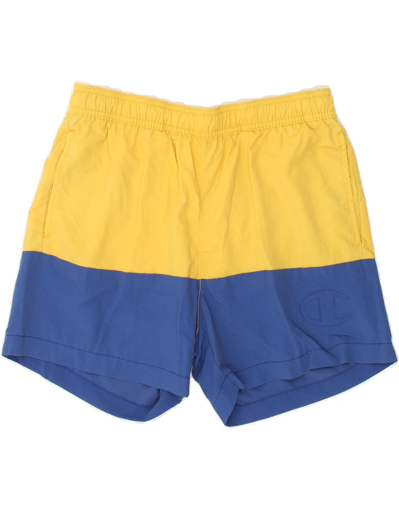 CHAMPION Mens Sport Shorts Medium Yellow Colourblock Polyamide | Vintage Champion | Thrift | Second-Hand Champion | Used Clothing | Messina Hembry 