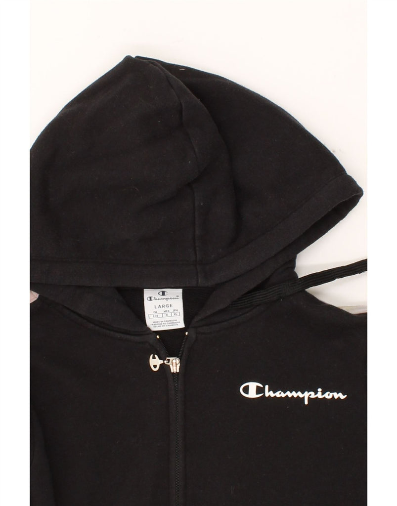 CHAMPION Womens Graphic Zip Hoodie Sweater UK 14 Large Black Colourblock Vintage Champion and Second-Hand Champion from Messina Hembry 