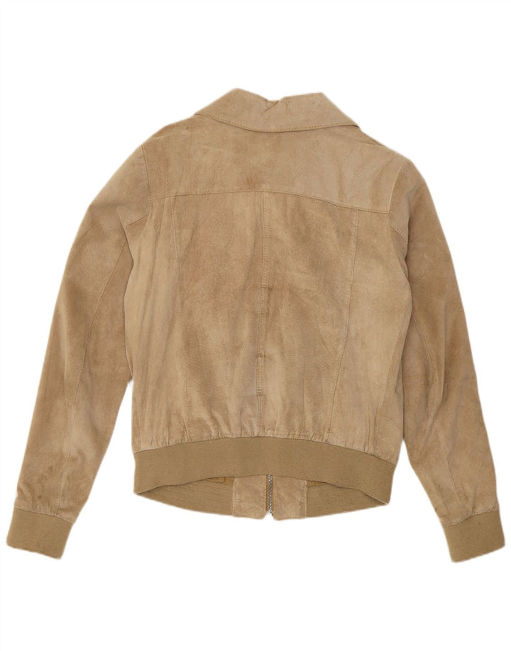 Conbipel Womens Bomber Suede Jacket IT 46 Large Beige Leather
