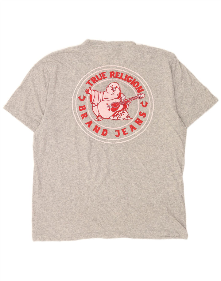 True Religion Mens Graphic T-Shirt Top Large Grey Flecked Cotton