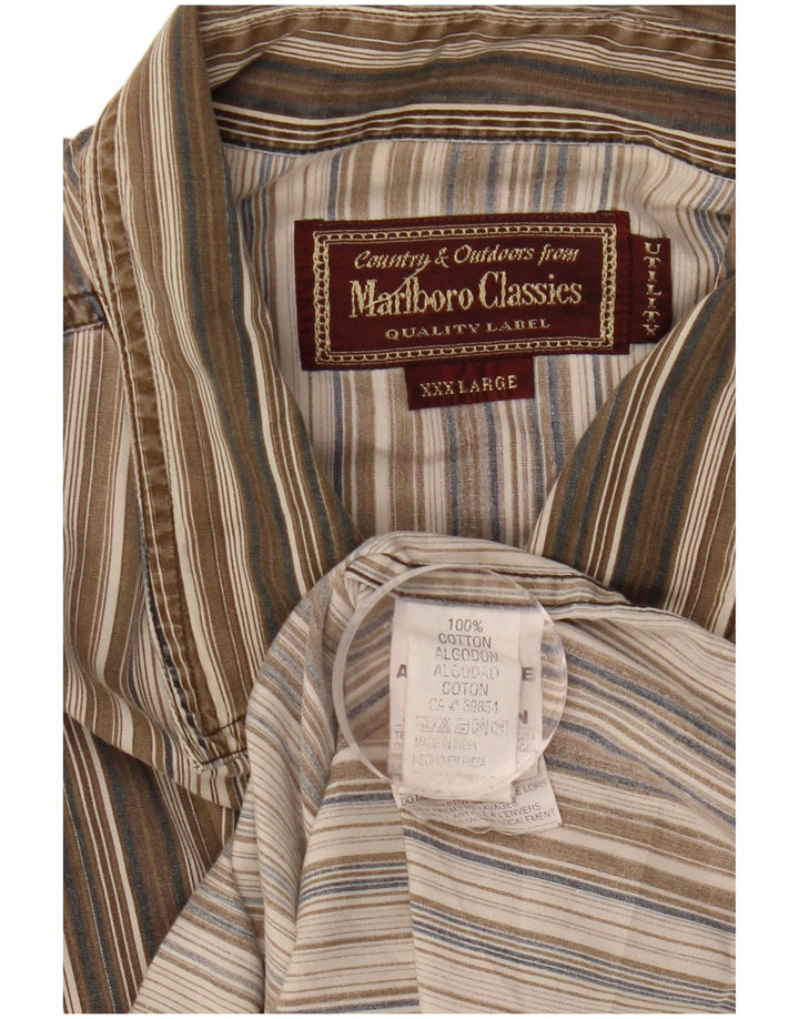 Marlboro Classics Mens Utility Shirt 3XL Brown Striped Cotton