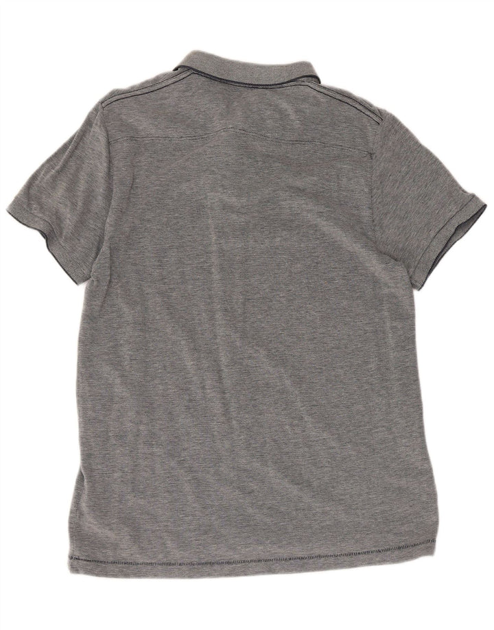 French Connection Mens Slim Polo Shirt Large Grey Flecked Cotton