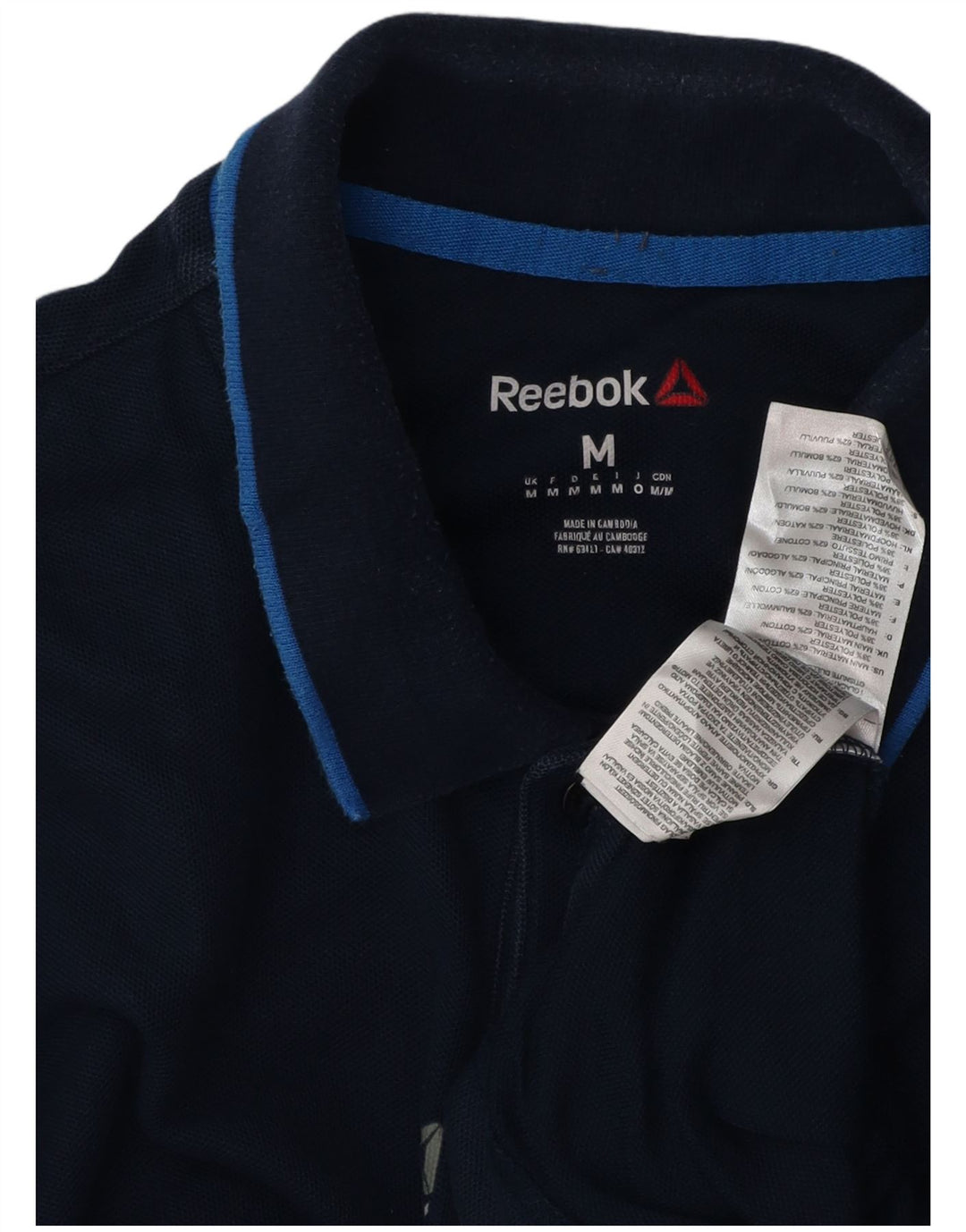 REEBOK Mens Polo Shirt Medium Navy Blue Cotton