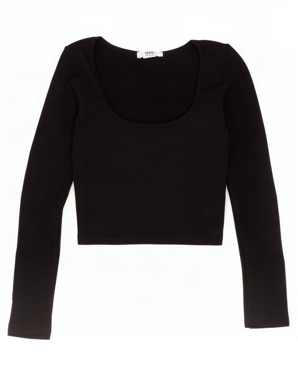 Zara Womens Crop Top Long Sleeve UK 4 XS Navy Blue