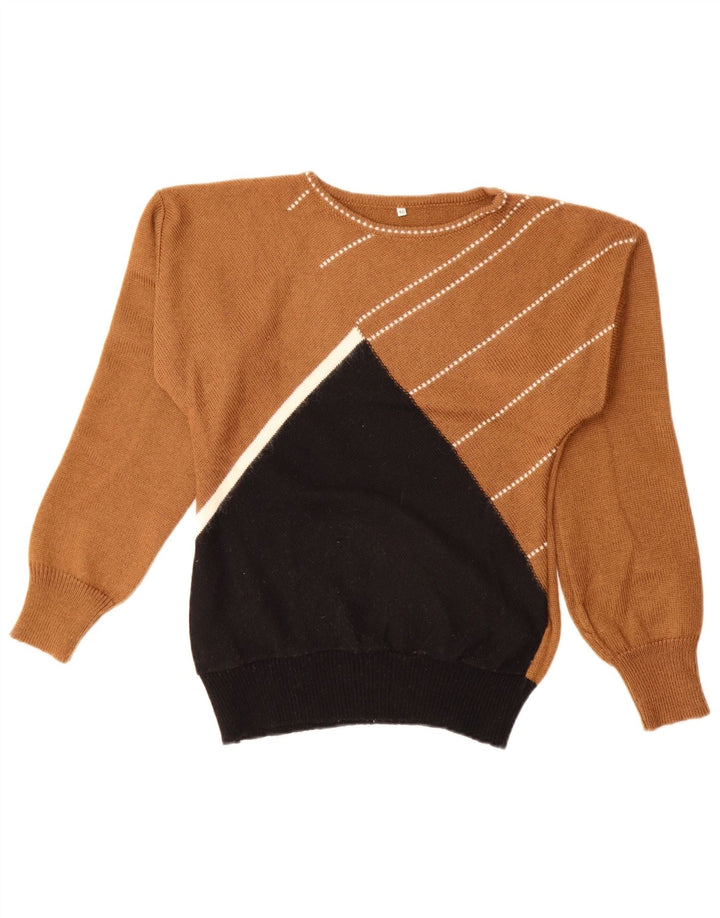 Vintage Womens Boat Neck Jumper Sweater EU 40 Medium Brown Colourblock