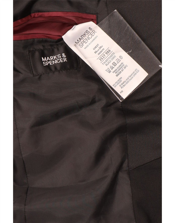 Marks & Spencer Mens 2 Button Blazer Jacket UK 34 Small Black Polyester