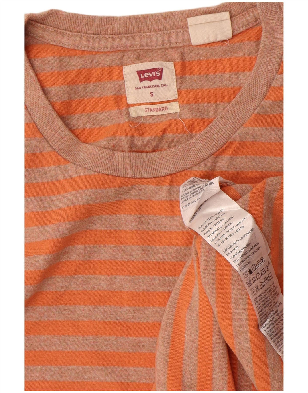Levi's Mens Standard Fit T-Shirt Top Small Orange Striped Cotton