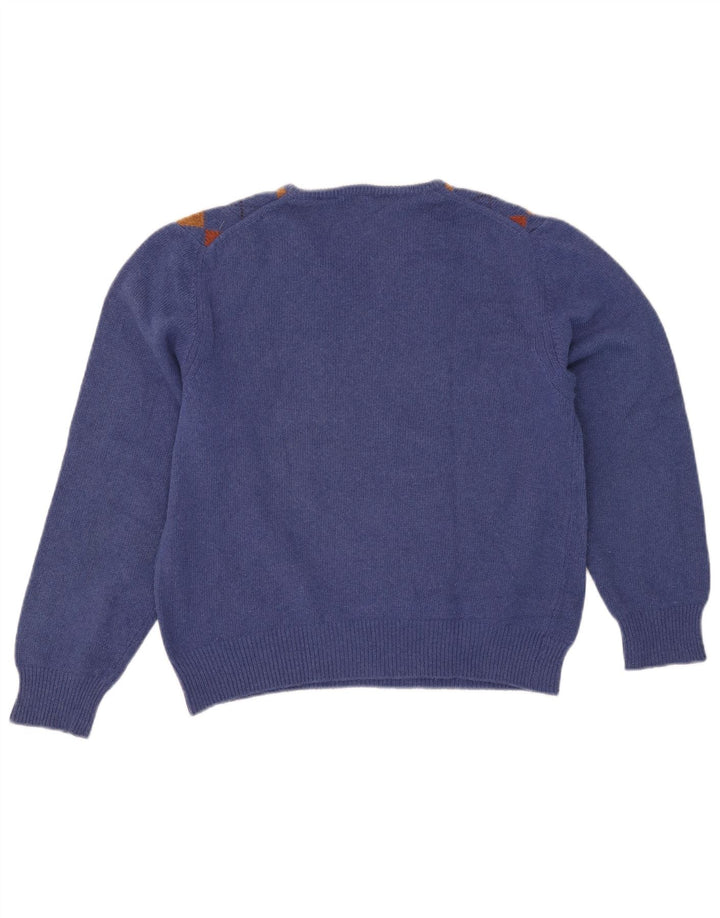 Mazzonetto Womens V-Neck Jumper Sweater UK 12 Medium Blue Argyle/Diamond
