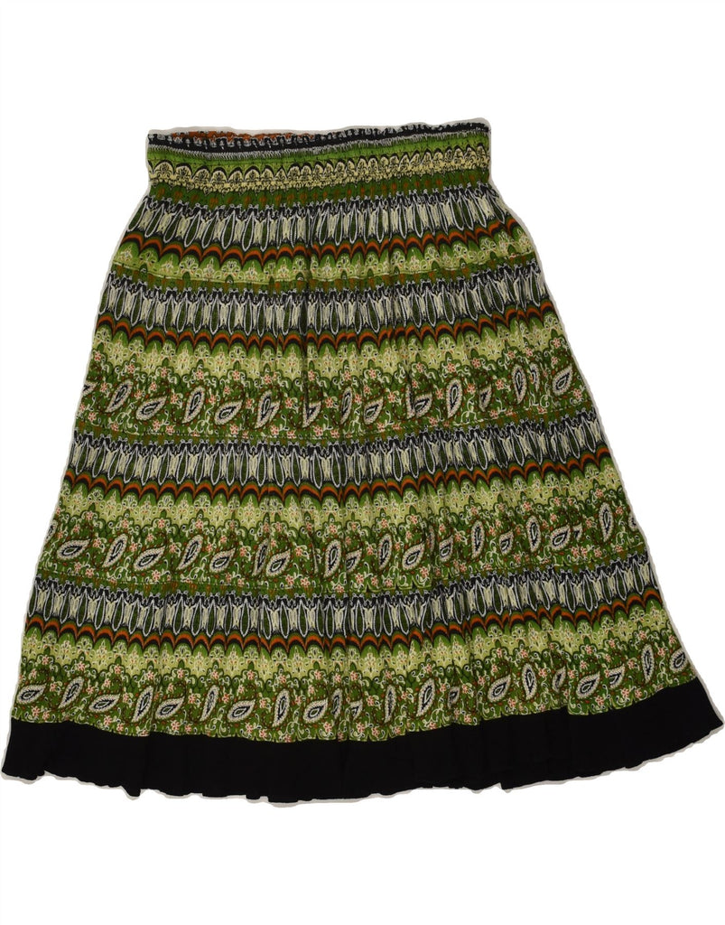 VINTAGE Womens High Waist Gypsy Skirt W26 Small  Green Paisley Rayon | Vintage Vintage | Thrift | Second-Hand Vintage | Used Clothing | Messina Hembry 