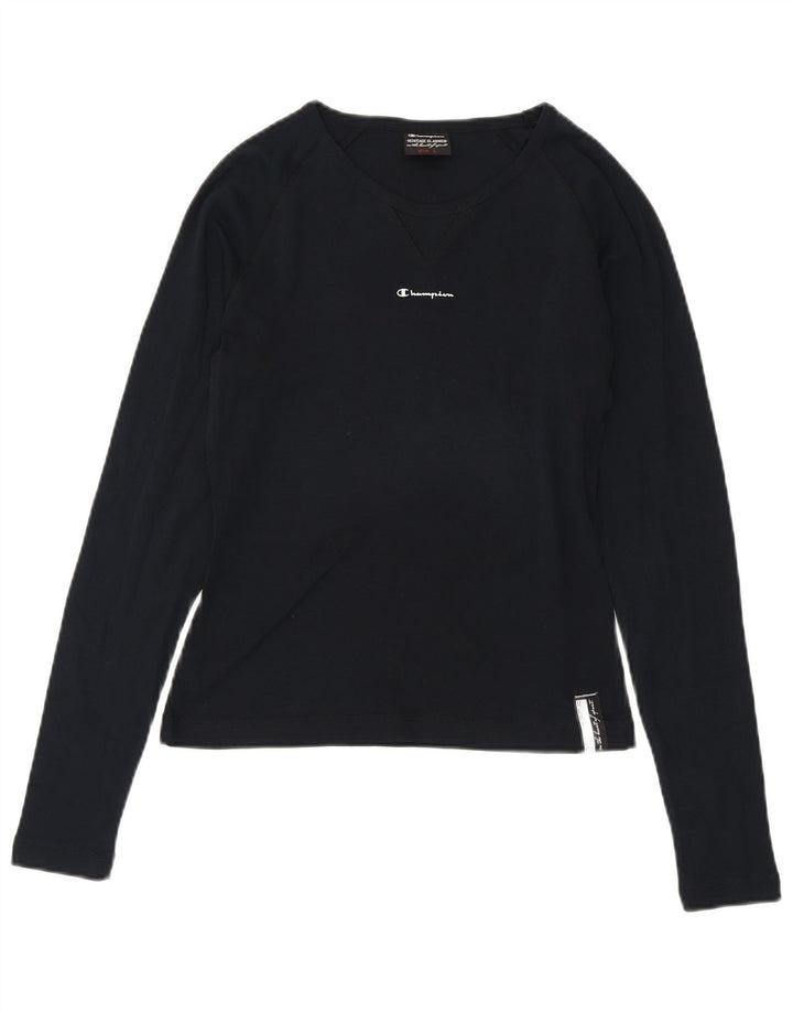 Champion Womens Graphic Top Long Sleeve UK 16 Large Navy Blue