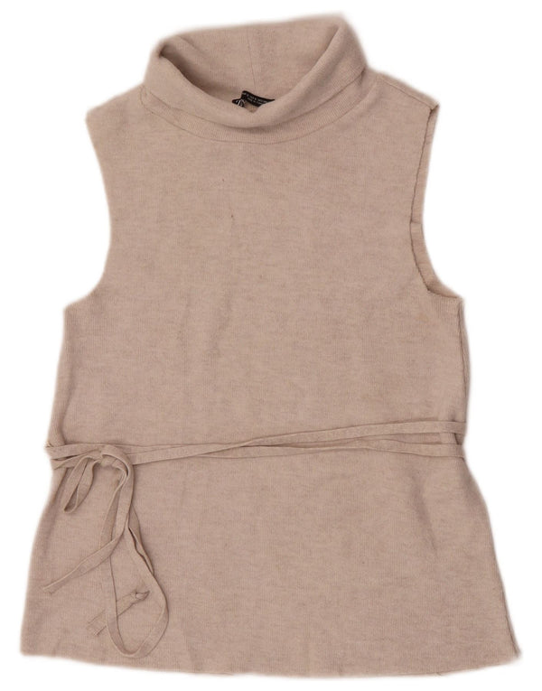 Zara Womens Vest Tank Top UK 8 Small Beige Polyester