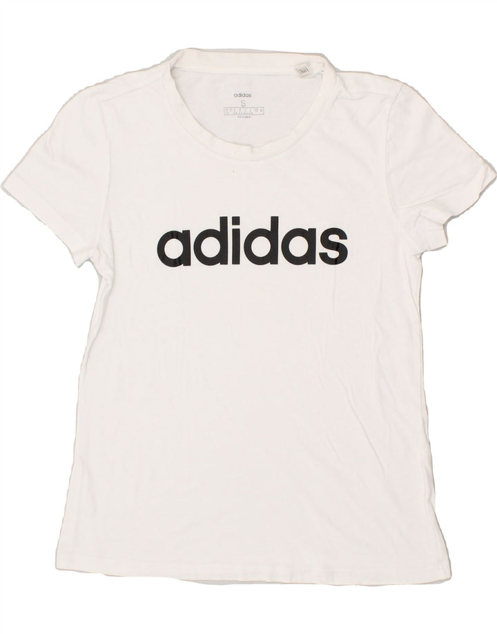 ADIDAS Womens Graphic T-Shirt Top UK 8/10 Small White Vintage Adidas and Second-Hand Adidas from Messina Hembry 