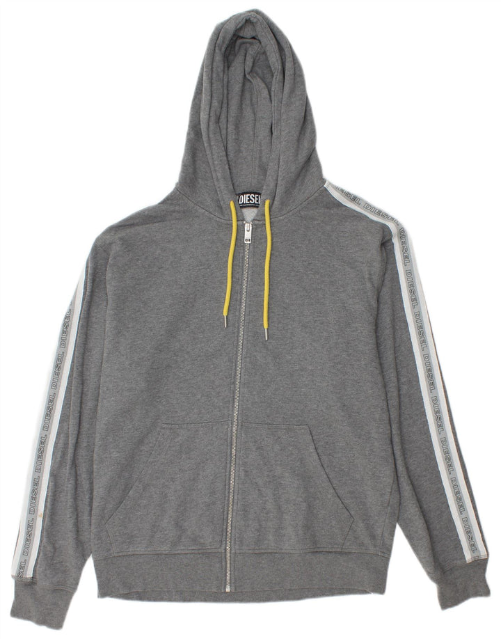 Diesel Mens Graphic Zip Hoodie Sweater Large Grey Cotton