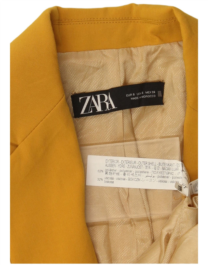 Zara Womens Belted Blazer Jacket UK 10 Small Yellow Polyester