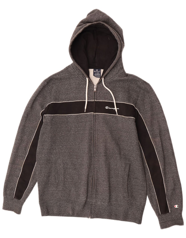 Champion Mens Zip Hoodie Sweater XL Grey Colourblock Cotton