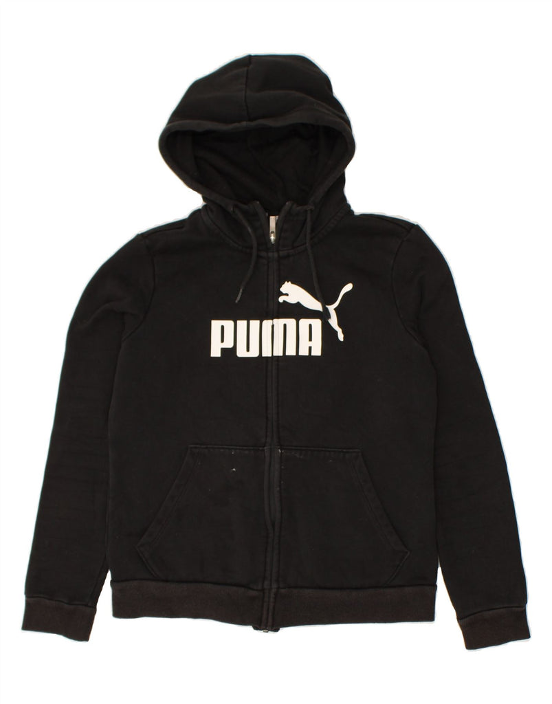 PUMA Womens Graphic Zip Hoodie Sweater UK 12 Medium Black Cotton | Vintage Puma | Thrift | Second-Hand Puma | Used Clothing | Messina Hembry 