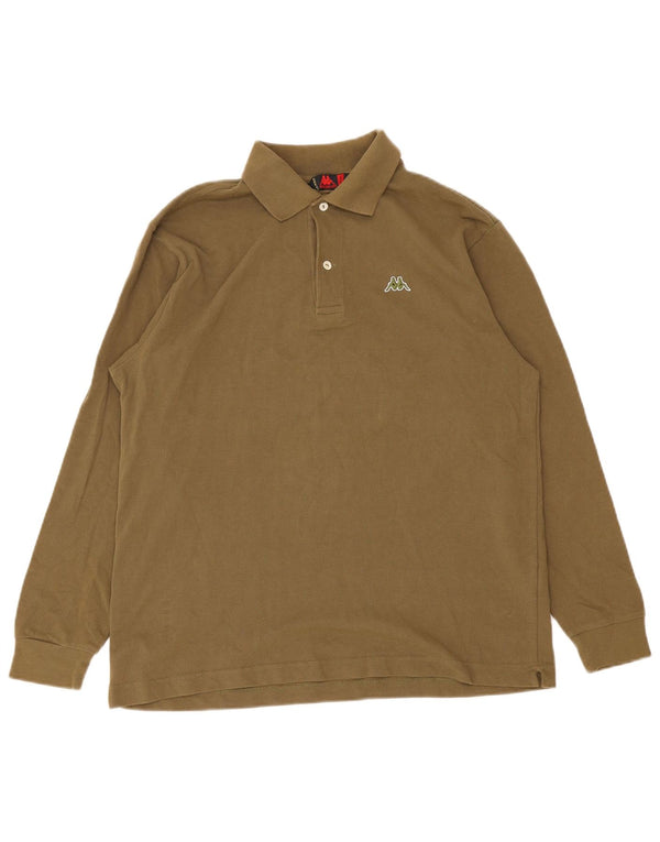 Kappa Mens Long Sleeve Polo Shirt Medium Khaki Cotton