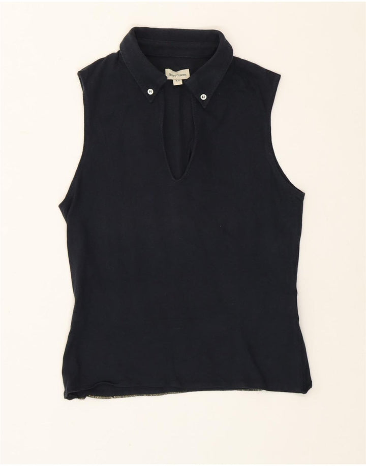 Henry s Womens Crop Sleeveless Polo Shirt IT 42 Medium Navy Blue