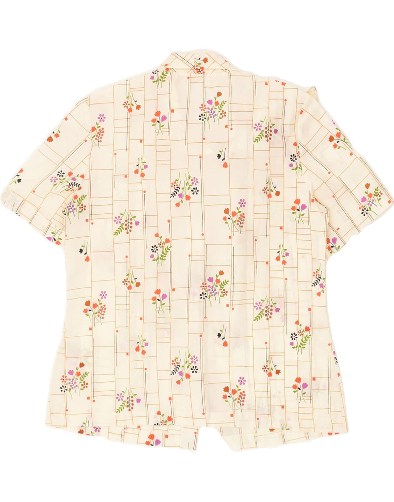 TRU Womens Short Sleeve Front Tie Shirt IT 42 Medium Beige Floral Vintage Tru and Second-Hand Tru from Messina Hembry 