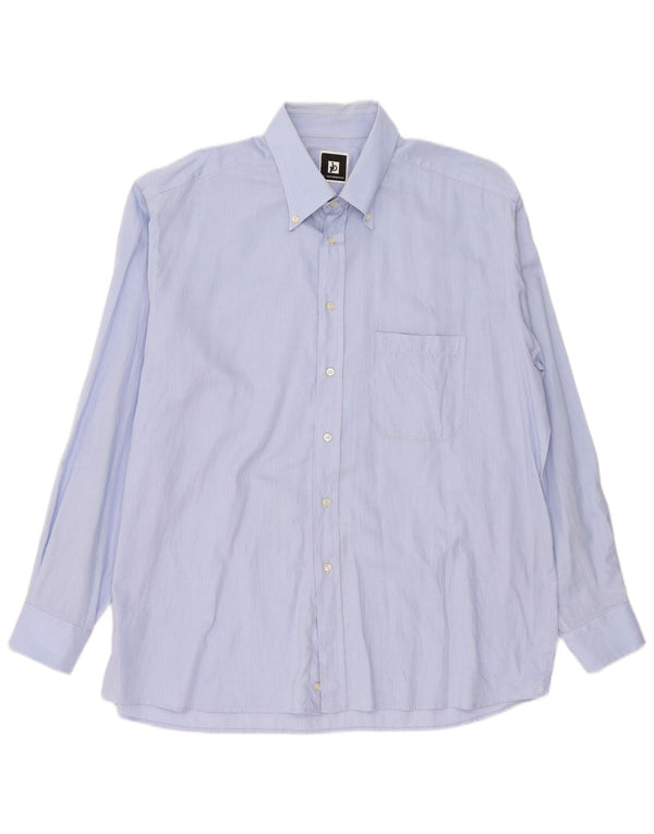 Roccobarocco Mens Shirt Size 45 18 2XL Blue Cotton