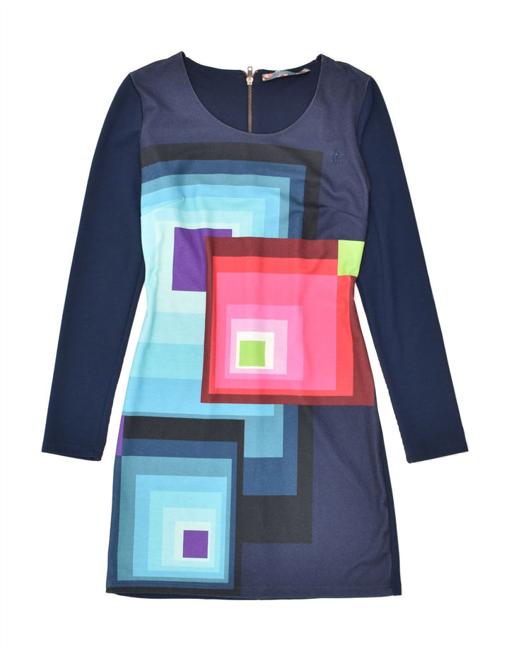 DESIGUAL Womens Sheath Dress UK 12 Medium Navy Blue Geometric | Vintage Desigual | Thrift | Second-Hand Desigual | Used Clothing | Messina Hembry 